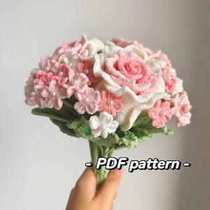 HOCHZEITSSTRAUSS Muster L für fortgeschrittene Anfänger. PDF Häkelanleitung mit thailändischer Rose und Baby Daisy Blume