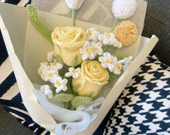 FLOWER bouquet pattern C for beginners. 6 in 1. Daisy, roseflower, tulip PDF crochet pattern. Easy crochet, diy crafts. Mother's day gift