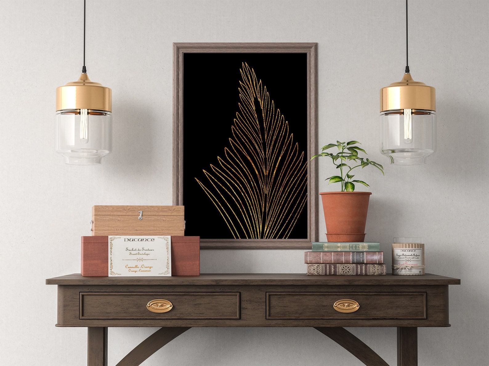 Black and Gold Fern Printable Wall Art Gold Plants Artwork Etsy