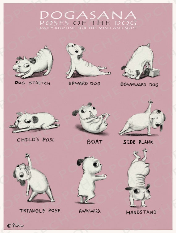 Yoga Dog Poses poster Pink printable art Digital art Etsy