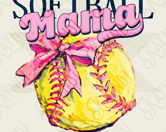 Softball Mama Sublimationsentwurf PNG Digital Download Rosa Schleife Sport