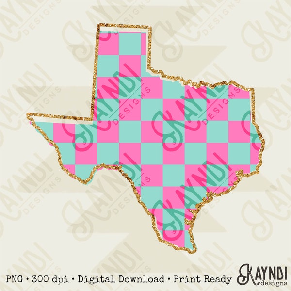 Check Pink Teal Texas Sublimation PNG, Digital Download, Printable Western, State-Based Art, Vibrant, DIY Craft Design