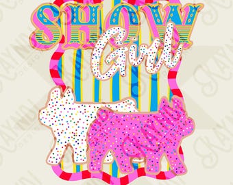 Show Girl Pig Sublimation Design PNG Digital Download Pink Blue Stripe