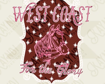 WEST COAST Pink Sublimation Design PNG Digital Download Pferderuhm