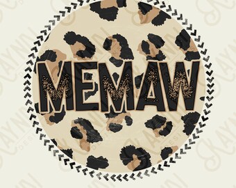 Memaw Sublimation Design PNG Digital Download Printable Leopard Mothers Day Mama Mini Cheetah Mom Momma Aunt Grandma Granddaughter Niece