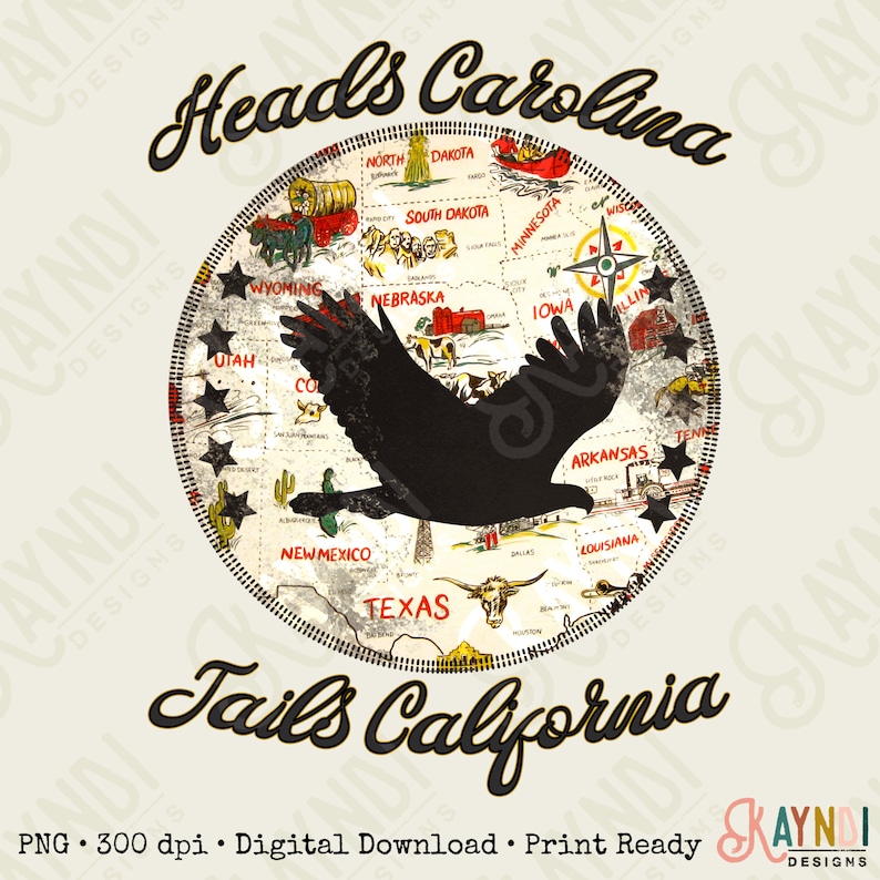 Heads Carolina Tails California Sublimation Design PNG Digital Etsy