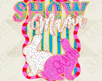 Zeigen Sie Mama Rabbit Sublimationsdesign PNG Digital Download Pink Blau Streifen
