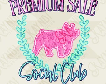 Premium Sale Social Club Schweineleder Sublimationsdesign PNG Digital Download Pink Teal