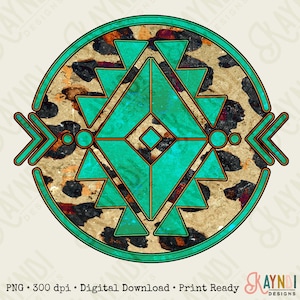 Western Aztec Sublimation Design PNG Digital Download Printable Turquoise Leopard Retro Cowgirl Tribal Southern  Cowboy Country