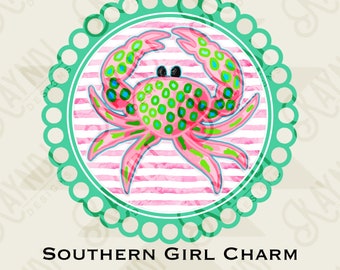 Southern Girl Charm Crab Sublimation Design PNG Digital Download Printable Southern Preppy Beach Summer Girly Prep Preppy Pink Teal