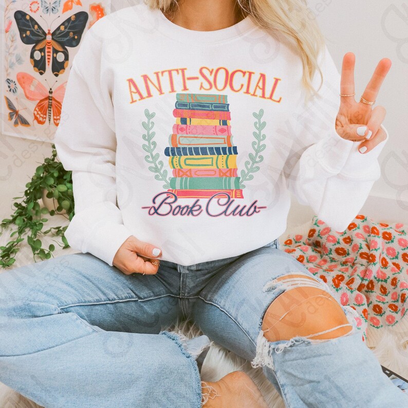 Diseño de sublimación del club de lectura antisocial PNG Descarga digital Libros imprimibles Divertidos y coloridos imagen 3