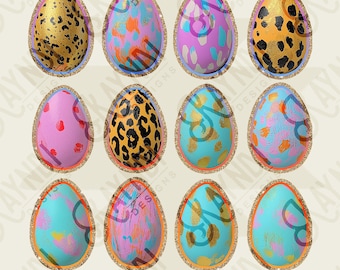 Ostereier Sublimation Design PNG Digital Download Pastell Gold Leopard
