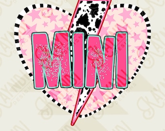 Mini Heart Sublimation Design PNG Digital Download Printable Cow Print Lighting Bolt Valentine Heart Cute Matching Mama Mini Designs
