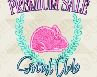 Premium Sale Social Club Kaninchenleder Sublimationsdesign PNG Digital Download Pink Teal