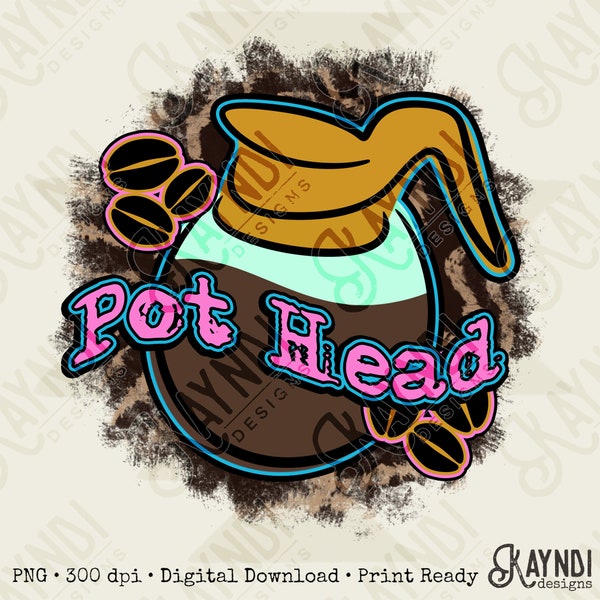 Pot Head Sublimation Design PNG Digital Download Printable Coffee Pot Carafe Humor Caffeine Mama Groovy Hippie Tie Dye Funny