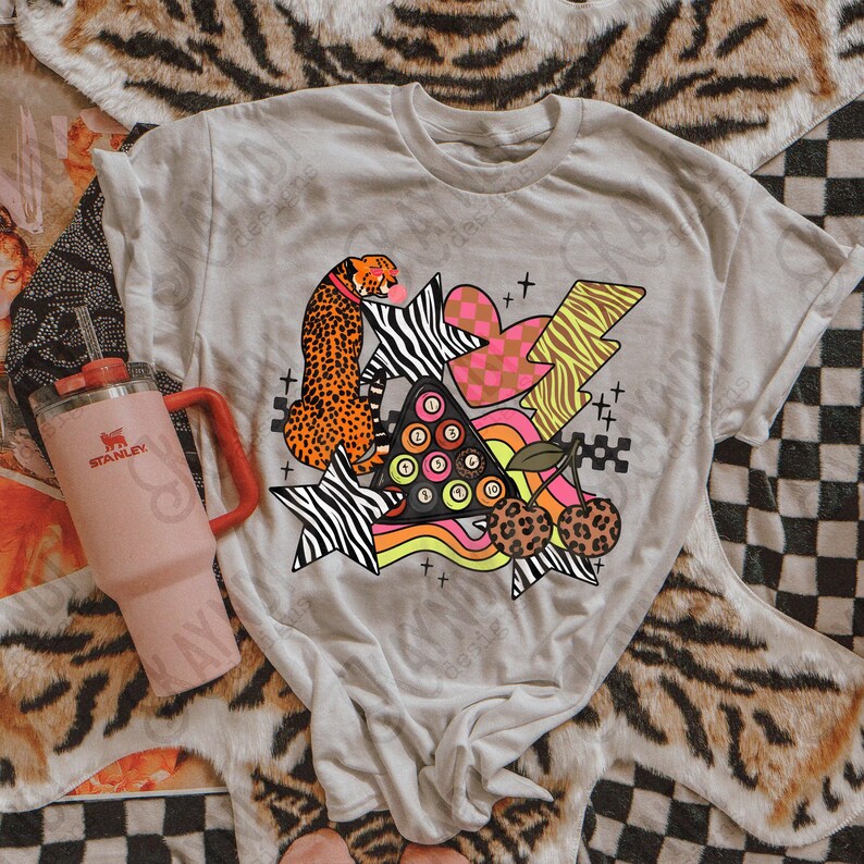 Wild Sticker Pink Sublimation Design PNG Digital Download Heart Lightning Zebra Cheetah Leopard Billiards Checker image 5
