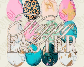 Frohe Ostern Eier Sublimation Design PNG Digital Download Pastell Gold Leopard