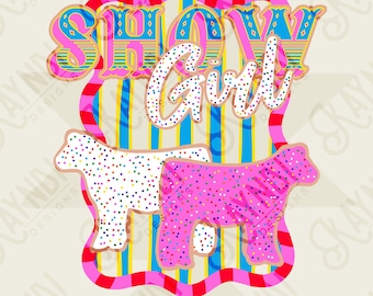 Show Girl Cow Sublimation Design PNG Digital Download Pink Stripe