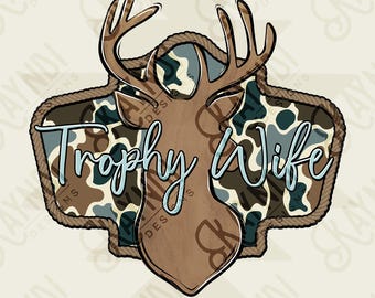 Trophäe Frau Sublimationsentwurf PNG Digital Download Hirsch-Jagd Camo