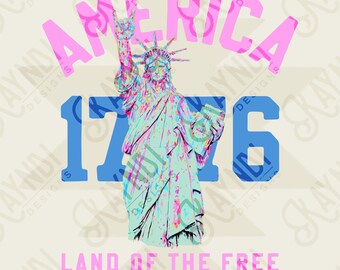 America 1776 Land of the Free Design PNG Digital Download Sublimation DTF Print Ready