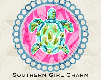 Southern Girl Charm Turtle Sublimation Design PNG Digital Download Printable Southern Preppy Beach Summer Girly Prep Preppy SeaTurtle Pink