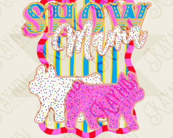 Show Mama Pig Sublimation Design PNG Digital Download Pink Blue Stripe