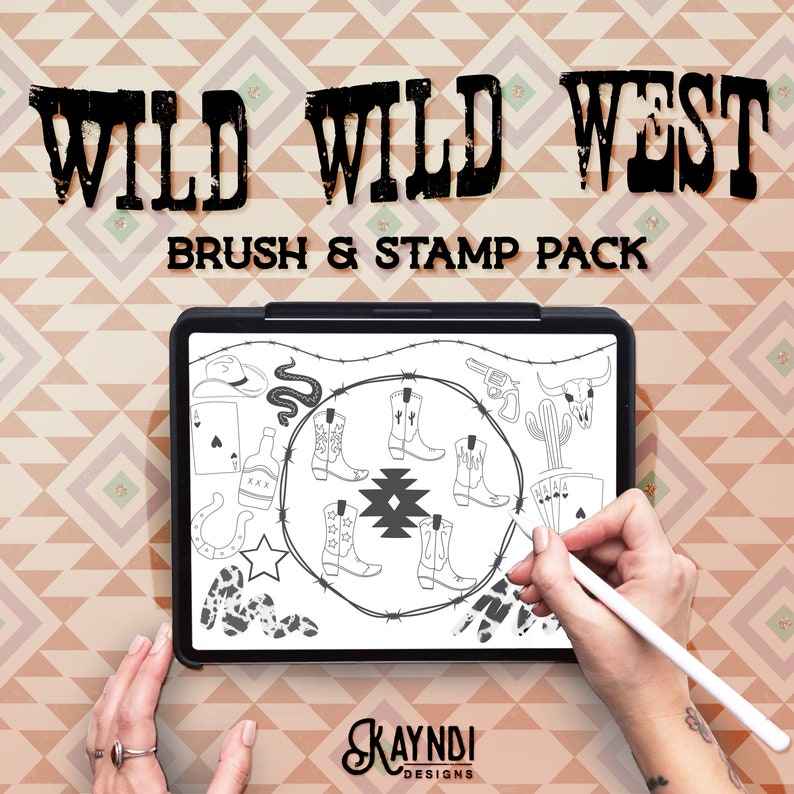 Wild Wild West Procreate Brush and Stamp Pack Cow Print Barbwire Cowboy ...
