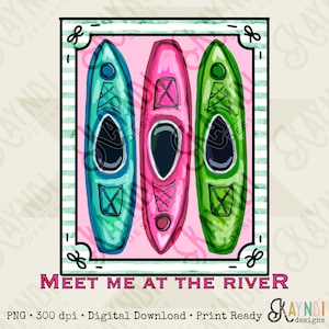 Southern Girl Charm Take Me To The River Kayak Sublimation Design PNG Digital Download Printable Southern Preppy Summer Girly Prep Preppy image 1