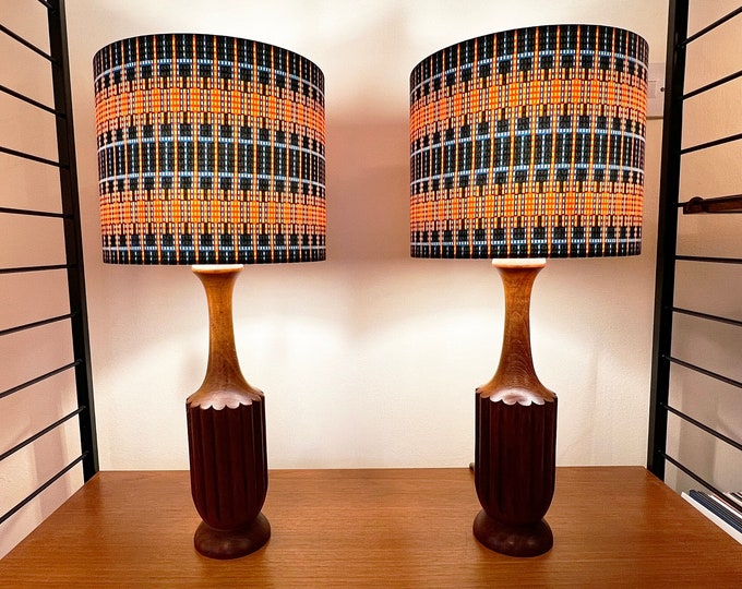 Featured listing image: Vintage 1960's Ribbed Danish Teak Table Lamps "TWINS"