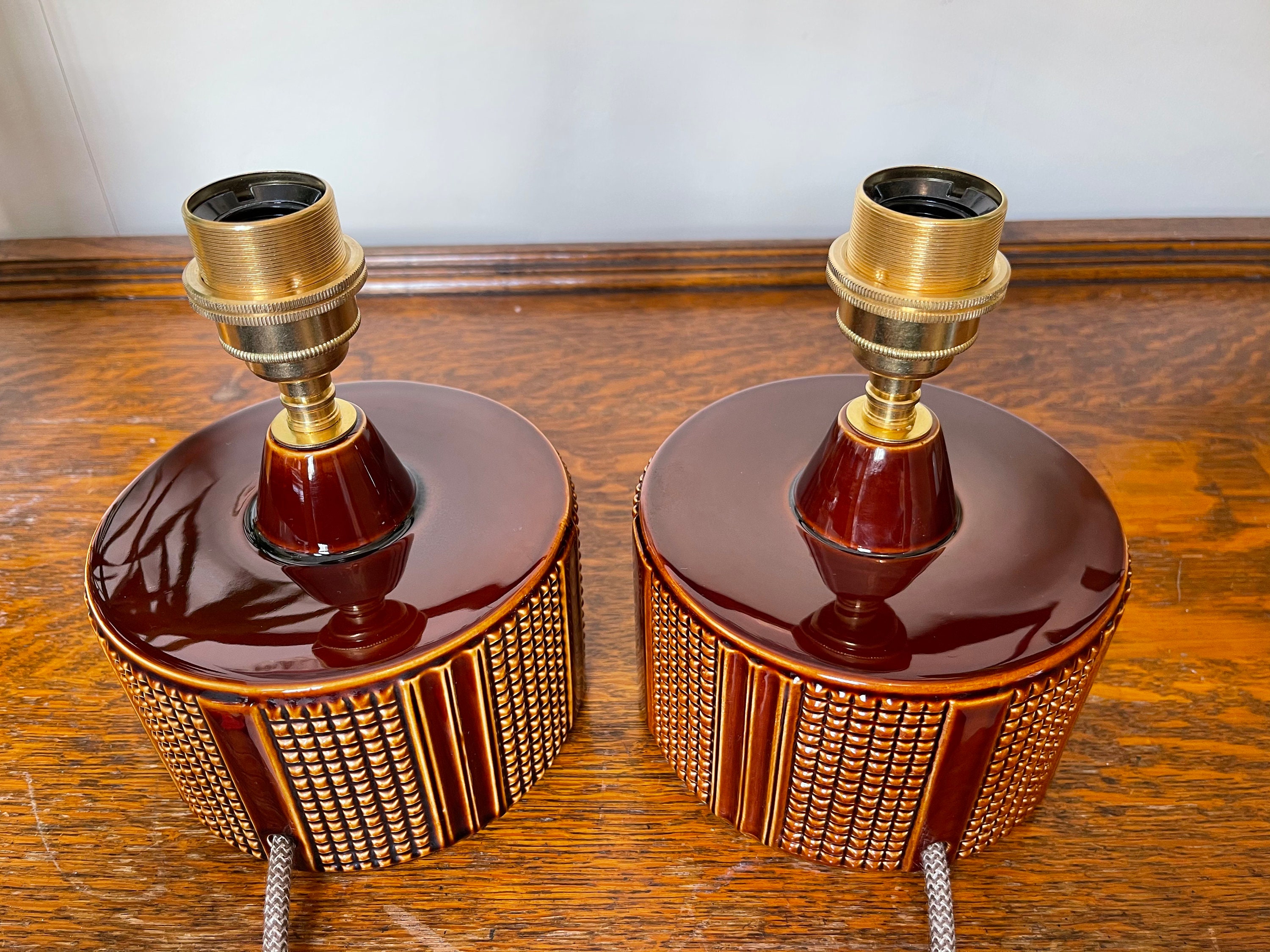 Vintage Poole Pottery Helios Table Lamps CYLINDER (Chestnut Brown)