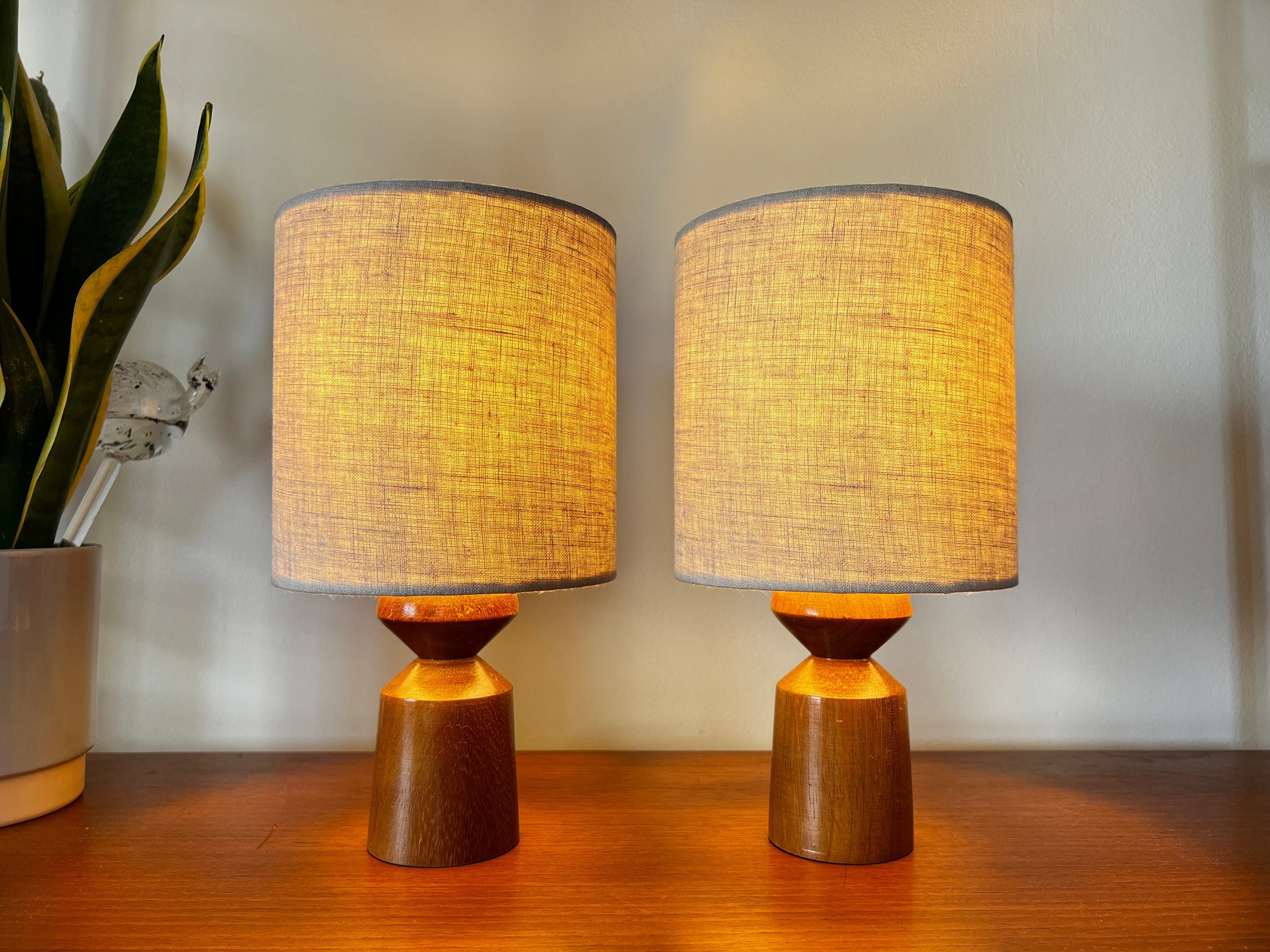 Pair Of Vintage 1960's Scandi Teak Table Lamps SHAKERS