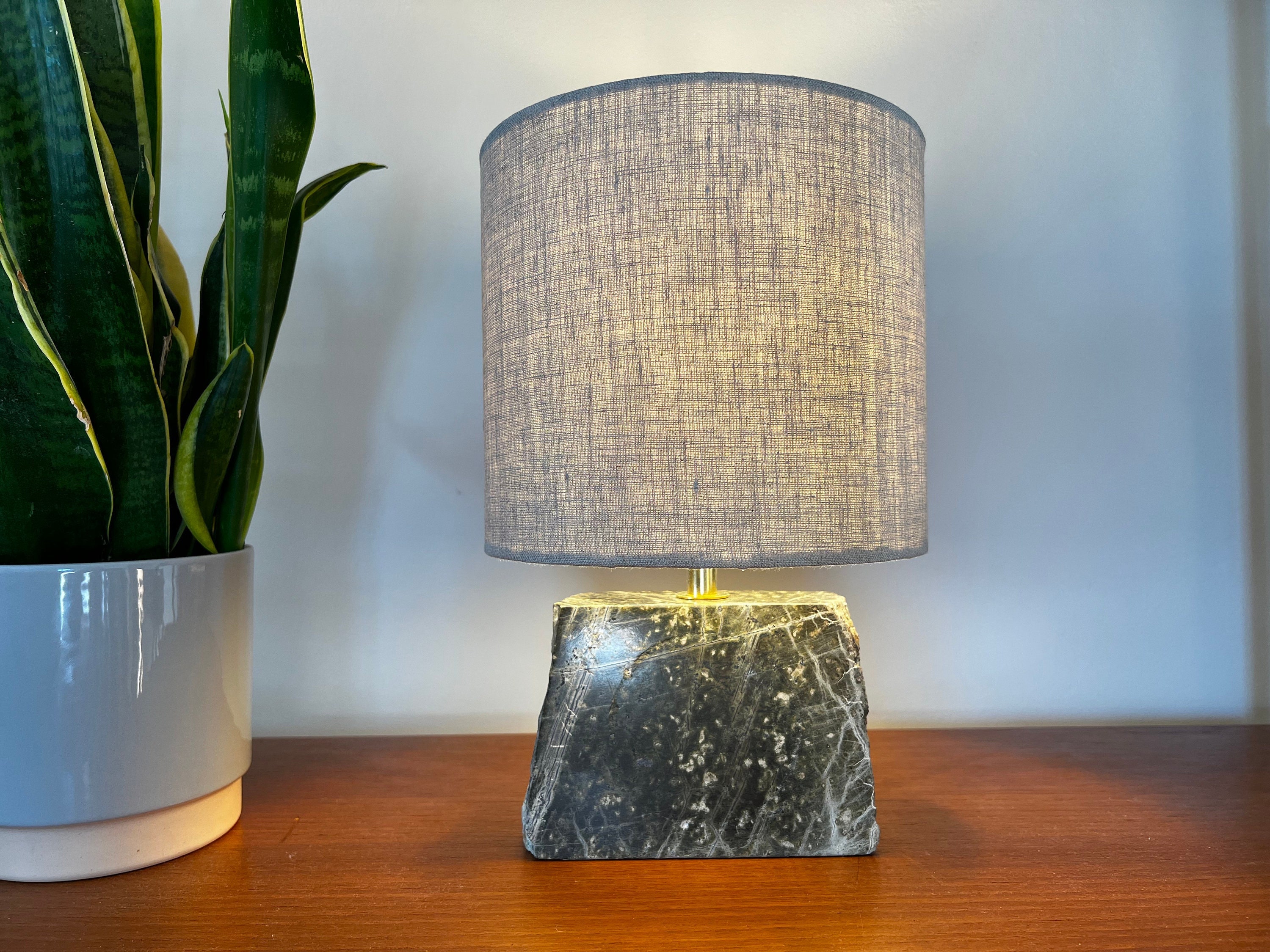 Vintage 1950 s Granite Serpentine Table Lamp BLOCK