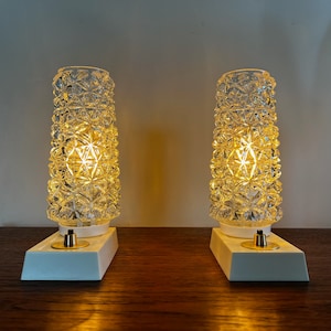 Pair Of Vintage 1950&#39;s/1960&#39;s Glass And Plastic Bedside Lamps &quot;CRYSTALS&quot; (Includes Bulbs)