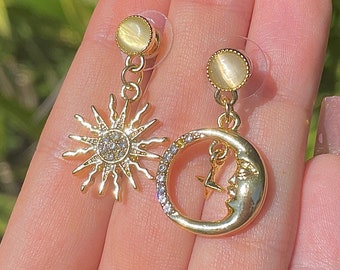 Pendientes Sol y Luna bañados en oro