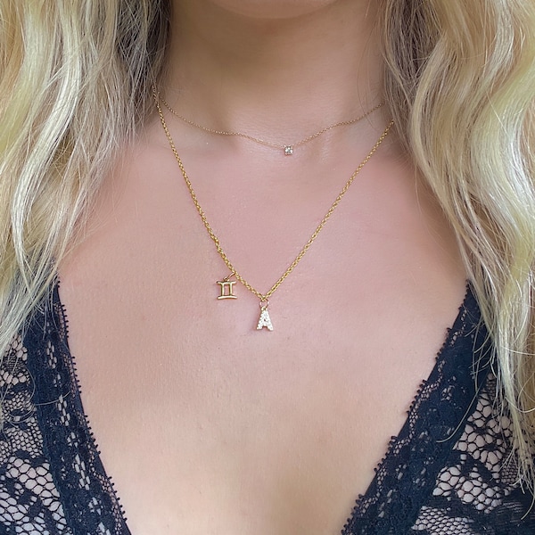 Personalized Initial & Zodiac Sign Gold Plated Necklaces