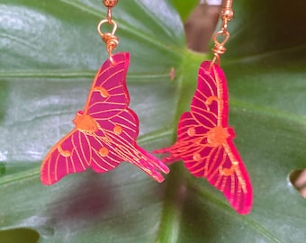Rose Luna Moth Earrings, Gold Shimmer