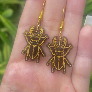 Scarab Beetle Earrings, Gold Plated