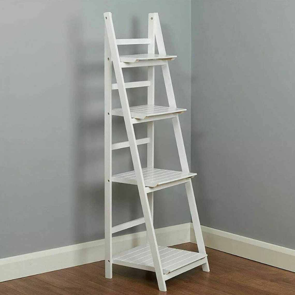 White Wooden Ladder Shelf Bookshelf Plant Pot Stand 4 tier Etsy