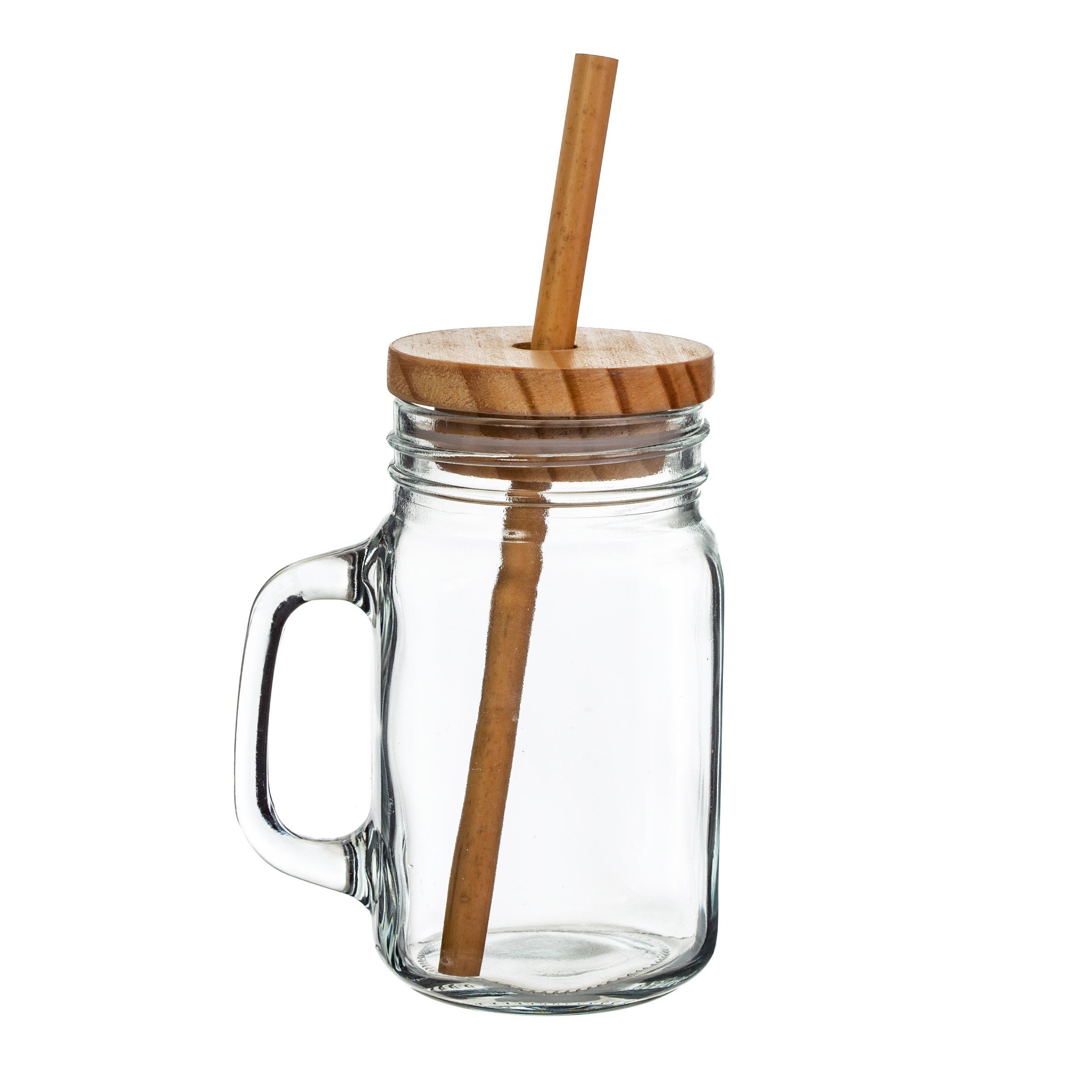 Glass Mason Jar with handle lid and bamboo straw Homeware Etsy