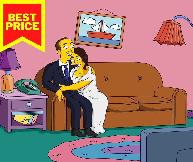 handmade gifts customized gift couple or family picture Valentines Day present Simpson Customized Portrait Simpson couch