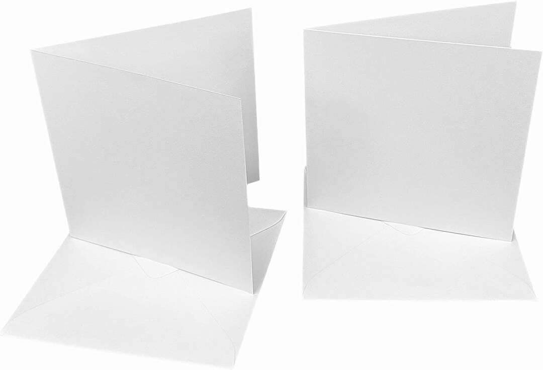 DJP 6x6 Square Creased Blank White Smooth Cards & Envelopes Pack of 50 ...