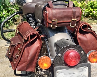 Leather motorcycle saddle bag, Vintage Saddle panniers ,Set of 3 High Quality leather Bike Bag, men Perfect gift for bike lovers