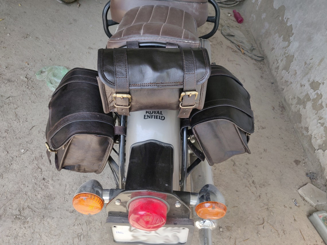 Motorcycle Leather Panniers Saddlebags Set of 3 Bags Etsy