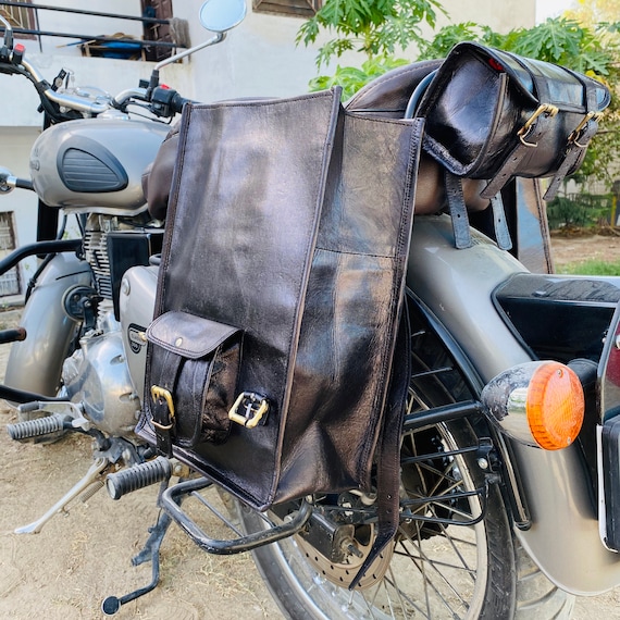 Leather Motorcycle Bag Side Pouch Saddlebag Rear Rack Panniers