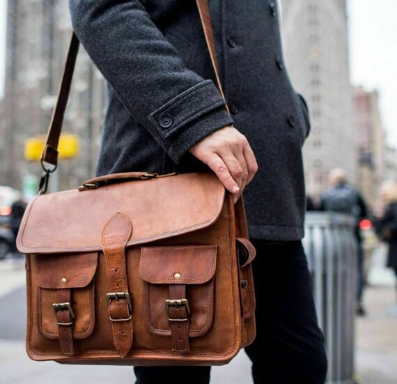 Personalised Handmade Briefcase Leather Laptop Bag for Office