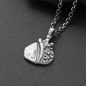 Sterling Silver Pomegranate Necklace | Oxidized Pomegranate Pendant | Luck Fruit Necklace | Symbol of Abundance, Fertility & Immortality