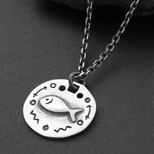 Handmade Silver Fish Necklace | Gothic Circle Fish Pendant | Animal Necklace | Sea-Themed Sterling Silver Necklace | Sea Animal Pendant