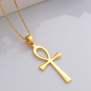 Collar Ankh de oro de 14 quilates, colgante de la Cruz de la Vida del Antiguo Egipto para hombre y mujer, colgante Ankh de plata, amuleto Ankh, regalo para mamá y pareja.