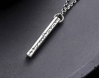 Sterling Silver Viking Runic Pendant, Protection Necklace, Handmade Norse Runic Necklace, Elder Futhark Amulet, Rustic Nordic Jewelry Gift
