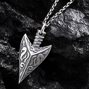925 Sterling Silver Arrowhead Necklace, Unisex Pendant, Symbol of Focus and Determination, 23&quot; Chain, Target and Strength Jewelry Gift